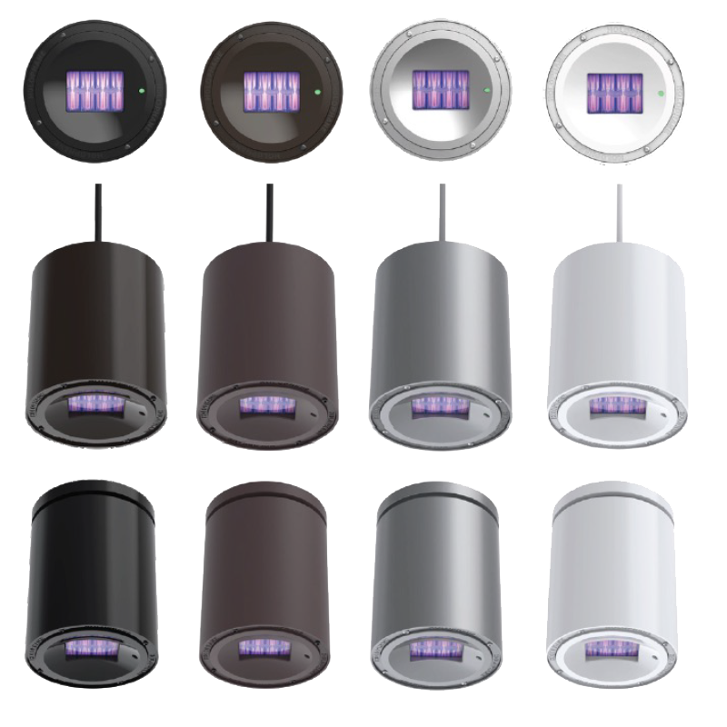 HLDM™ UV disinfection lights with Care222® Technology designed for industrial spaces is available in black, bronze, silver and white finishes.