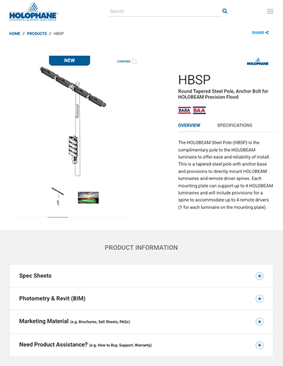 HOLOBEAM Steel Pole Product Web Page